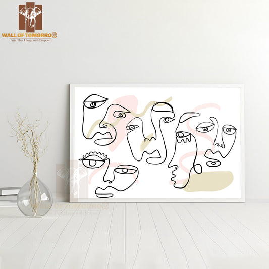 A Line Drawing of a Group of People High Quality Glass Frame Wall Décor