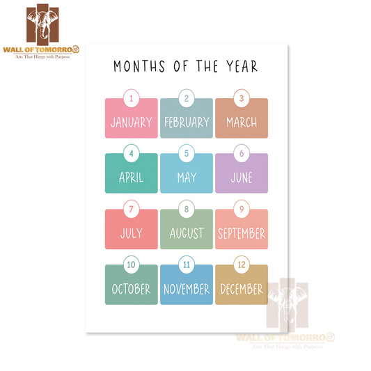 Months Of the Year Playroom Educational High Quality Unframed Poster Print & Waterproof Poster Print Wall Décor