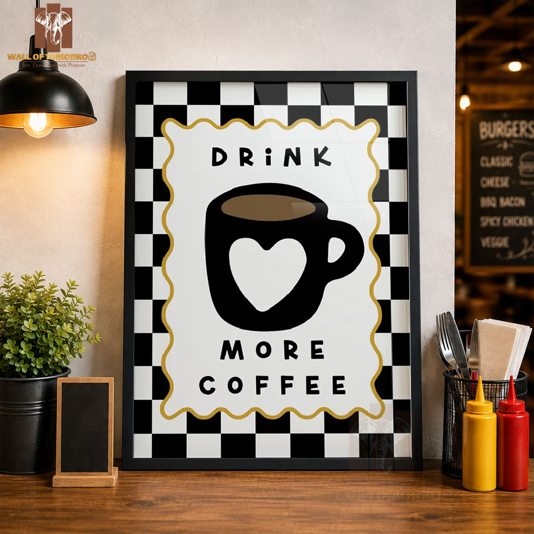 Drink More Coffee Kitchen & Restaurant High Quality Glass Frame Wall Décors in Sri Lanka