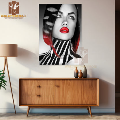 Black And White Photo of Fashion Model with Stripes On Body and Hair High Quality Unframed Poster Print & Waterproof Poster Print Wall Décor
