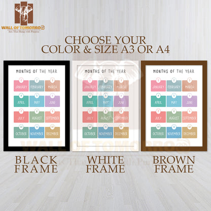 Months Of the Year Playroom Educational High Quality Glass Frame Wall Décor