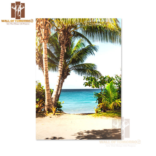 Beach With Palm Trees & A Blue Ocean High Quality Unframed Poster Print & Waterproof Poster Print Wall Décor