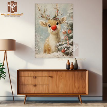 Rudolf Reindeer Oil Painting High Quality Unframed Poster Print & Waterproof Poster Print Wall Décor