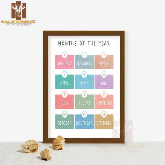 Months Of the Year Playroom Educational High Quality Glass Frame Wall Décor
