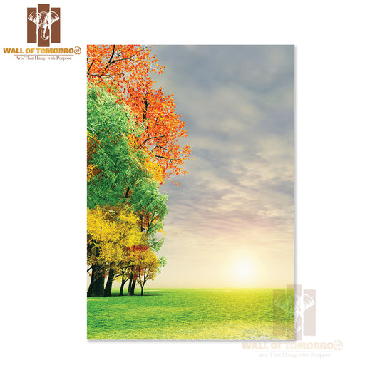 Field with Trees and The Sun in The Background High Quality Unframed Poster Print & Waterproof Poster Print Wall Décor
