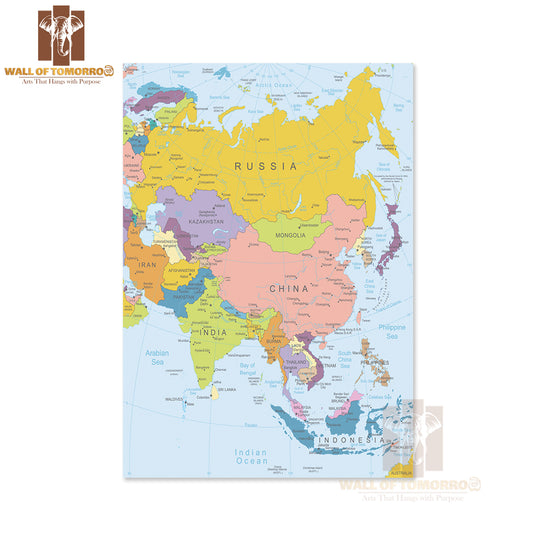 Asia Highly Detailed Map Educational High Quality Unframed Poster Print & Waterproof Poster Print Wall Décor