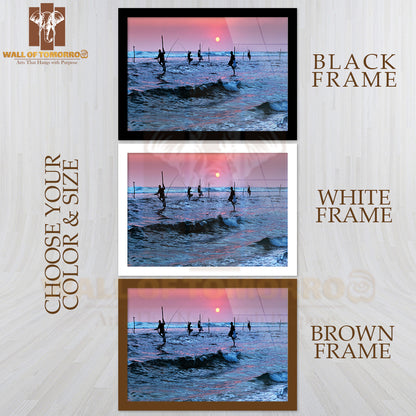 Silhouettes Of the Traditional Stilt Fishermen at Sunset Near Galle in Sri Lanka High Quality Unframed Poster Print & Waterproof Poster Print Wall Décor
