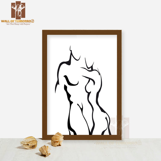 Abstract Sketch Couple in Love, Woman and Man Body High Quality Glass Frame Wall Décor