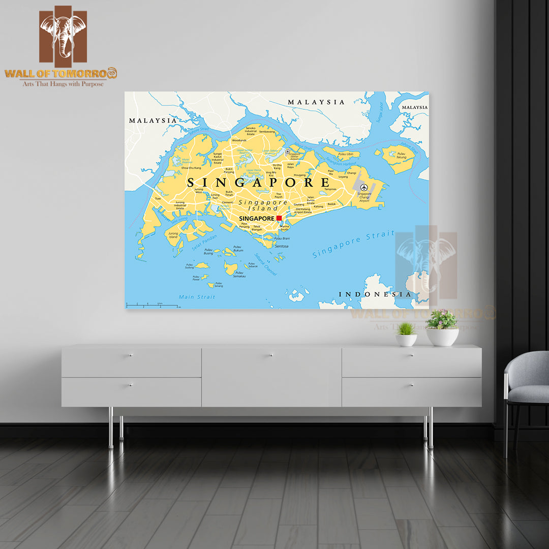 Singapore Island Political Map with Capital Singapore Educational High Quality Unframed Poster Print & Waterproof Poster Print Wall Décor