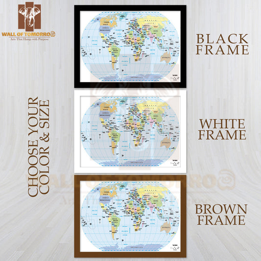2012 World Political Map Educational High Quality Glass Frame Wall Décor