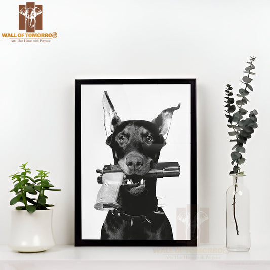 Loaded Doberman Dog High Quality Glass Frame Wall Décor