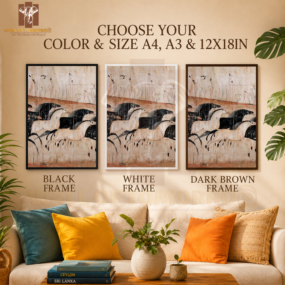 White & Black Horse Painting Animals High Quality Glass Frame Wall Décor in Sri Lanka