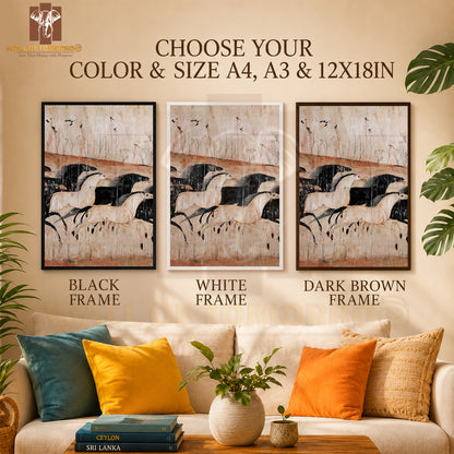 White & Black Horse Painting Animals High Quality Glass Frame Wall Décor in Sri Lanka