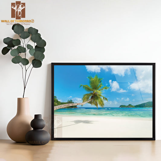 Tropical Beach Baie Lazare with Palm Tree at Island Mahe, Seychelles High Quality Unframed Poster Print & Waterproof Poster Print Wall Décor