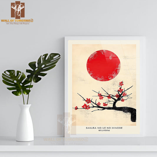 Sakura No Ue No Hinode Japandi Elegance Art High Quality Glass Frame Wall Décor