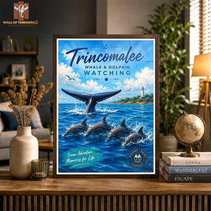 Trincomalee Whale & Dolphin Watching Sri Lanka Travel High Quality Glass Frame Wall Décor