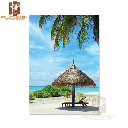 Beautiful White Maldivian Beach with Palm High Quality Unframed Poster Print & Waterproof Poster Print Wall Décor