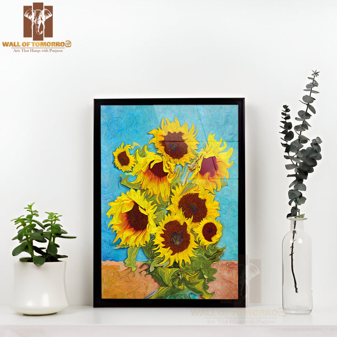 Sun Flower Painting High Quality Glass Frame Wall Décor
