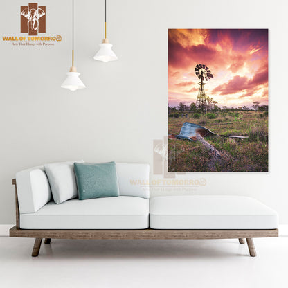 Outback Sunset with Windmill High Quality Unframed Poster Print & Waterproof Poster Print Wall Décor