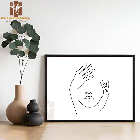 Woman's Face with Her Hands Up High Quality Glass Frame Wall Décor