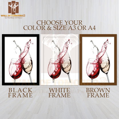 Red And White Wine Splash Diagonal High Quality Glass Frame Wall Décor
