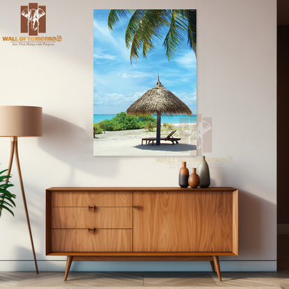 Beautiful White Maldivian Beach with Palm High Quality Unframed Poster Print & Waterproof Poster Print Wall Décor
