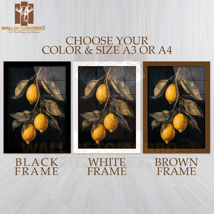 Golden Lemons On Velvet Night High Quality Glass Frame Wall Décor