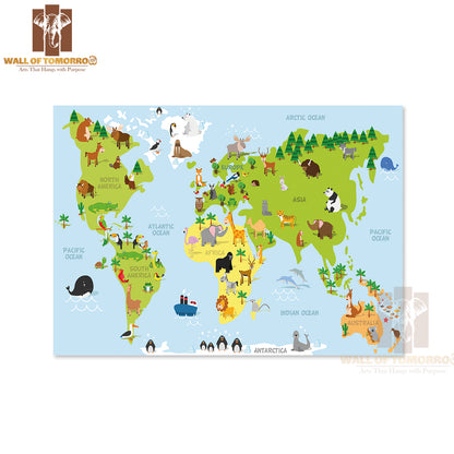 Animal World Map Educational High Quality Unframed Poster Print & Waterproof Poster Print Wall Décor