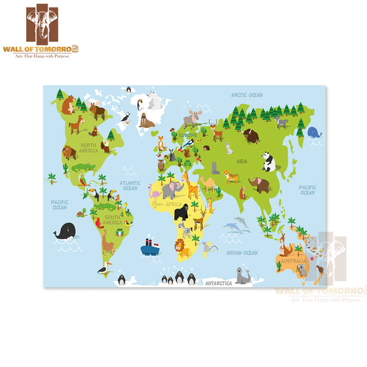 Animal World Map Educational High Quality Unframed Poster Print & Waterproof Poster Print Wall Décor