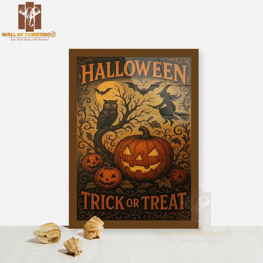 Vintage Halloween Spooky Gothic Trick or Treat High Quality Glass Frame Wall Décor