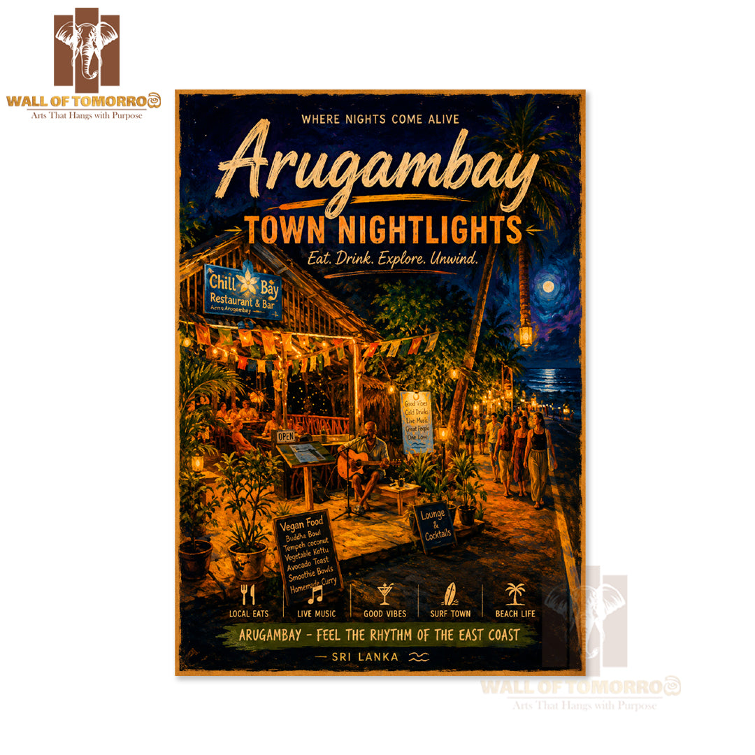 Vibrant Atmosphere of Arugambay Town Nightlights Travel High Quality Unframed Poster Print & Waterproof Poster Print Wall Décor
