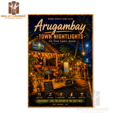 Vibrant Atmosphere of Arugambay Town Nightlights Travel High Quality Unframed Poster Print & Waterproof Poster Print Wall Décor