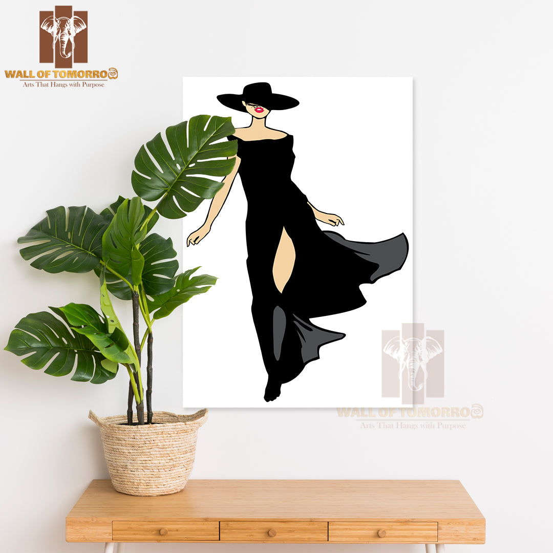 Trendy Woman in Black Dress High Quality Unframed Poster Print & Waterproof Poster Print Wall Décor