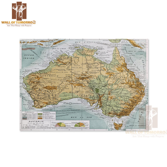 Vintage Australia Physical Map 1894 Educational High Quality Unframed Poster Print & Waterproof Poster Print Wall Décor)