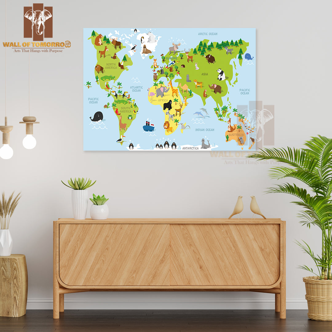 Animal World Map Educational High Quality Unframed Poster Print & Waterproof Poster Print Wall Décor