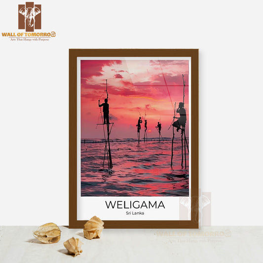 Stilt Fisherman Weligama Sri Lanka Travel High Quality Glass Frame Wall Décor