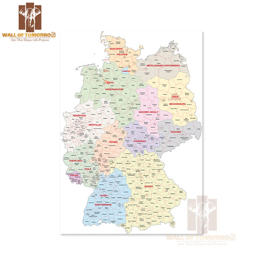 Administrative Map of Germany Educational High Quality Unframed Poster Print & Waterproof Poster Print Wall Décor