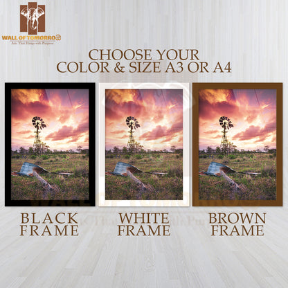 Outback Sunset with Windmill High Quality Glass Frame Wall Décor