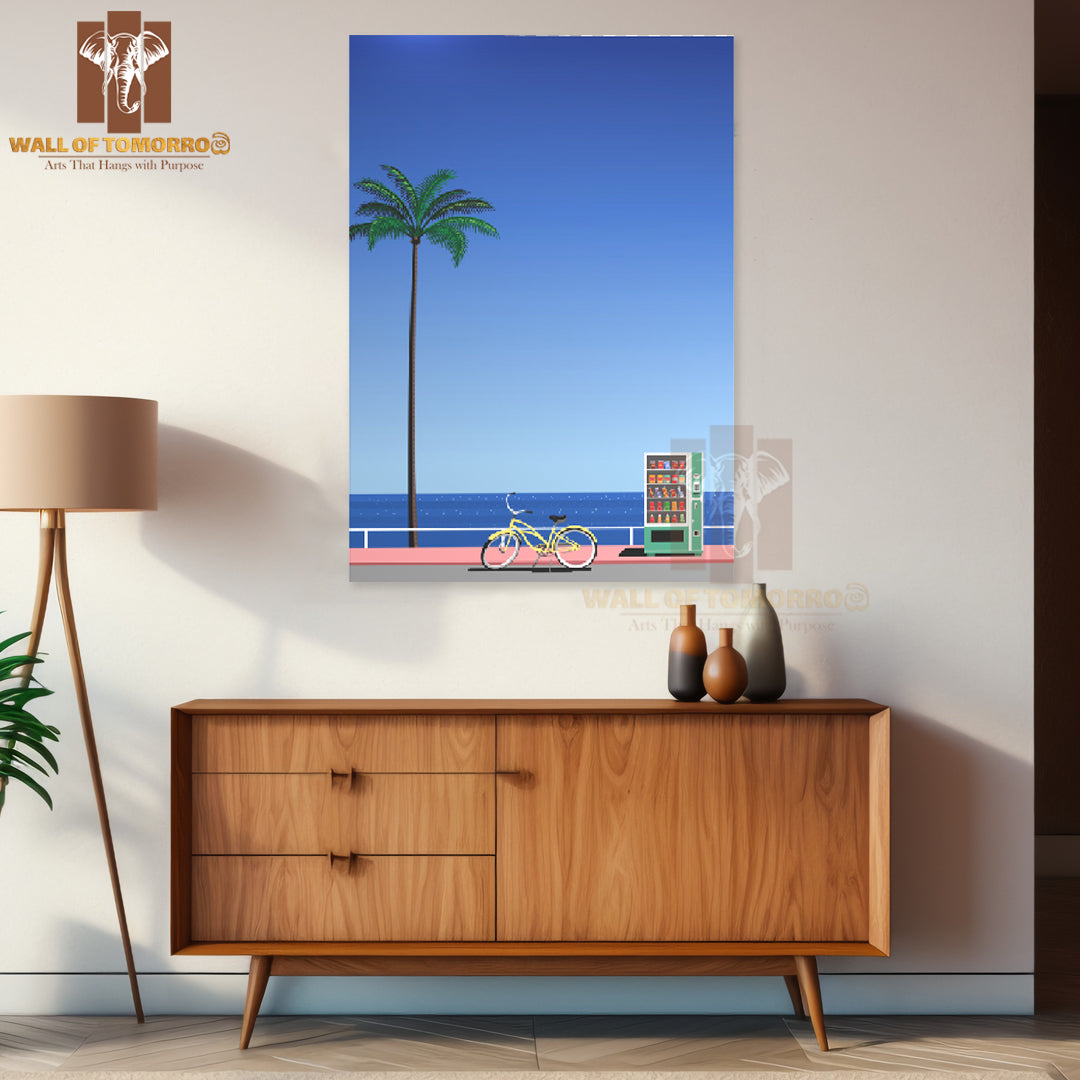 Vending Machine & Bike Parked on A Sidewalk High Quality Unframed Poster Print & Waterproof Poster Print Wall Décor