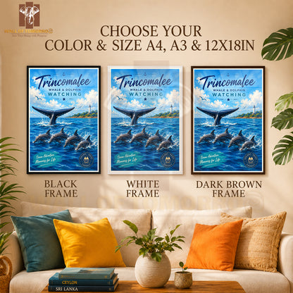 Trincomalee Whale & Dolphin Watching Sri Lanka Travel High Quality Glass Frame Wall Décor