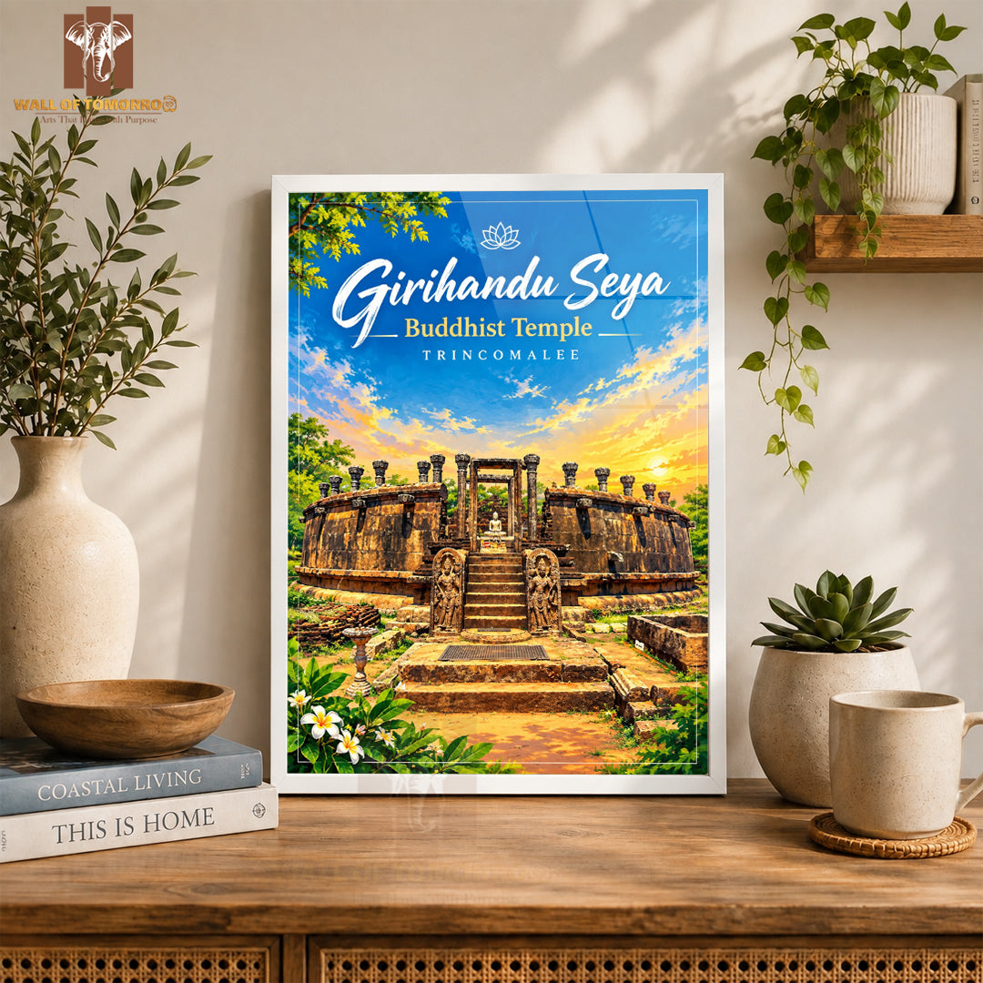 Girihandu Seya Buddhist Temple, Trincomalee Sri Lanka Travel High Quality Glass Frame Wall Décor