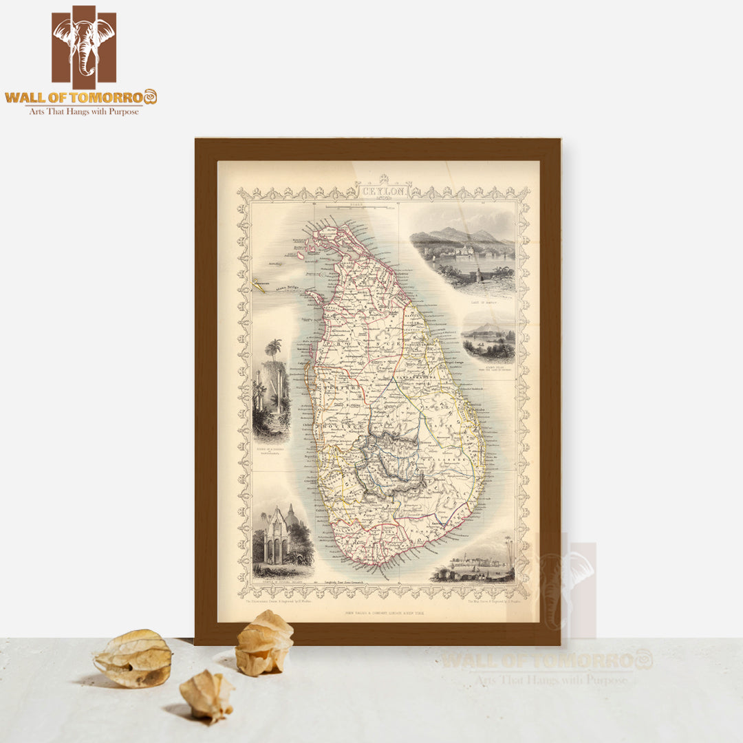 CEYLON in provinces, Kandy & Colombo views, Sri Lanka, TALLIS & RAPKIN 1851 map High Quality Glass Frame Wall Décors in Sri Lanka