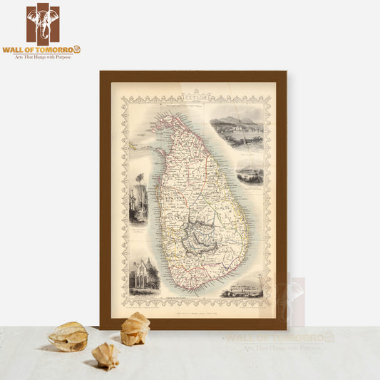 CEYLON in provinces, Kandy & Colombo views, Sri Lanka, TALLIS & RAPKIN 1851 map High Quality Glass Frame Wall Décors in Sri Lanka