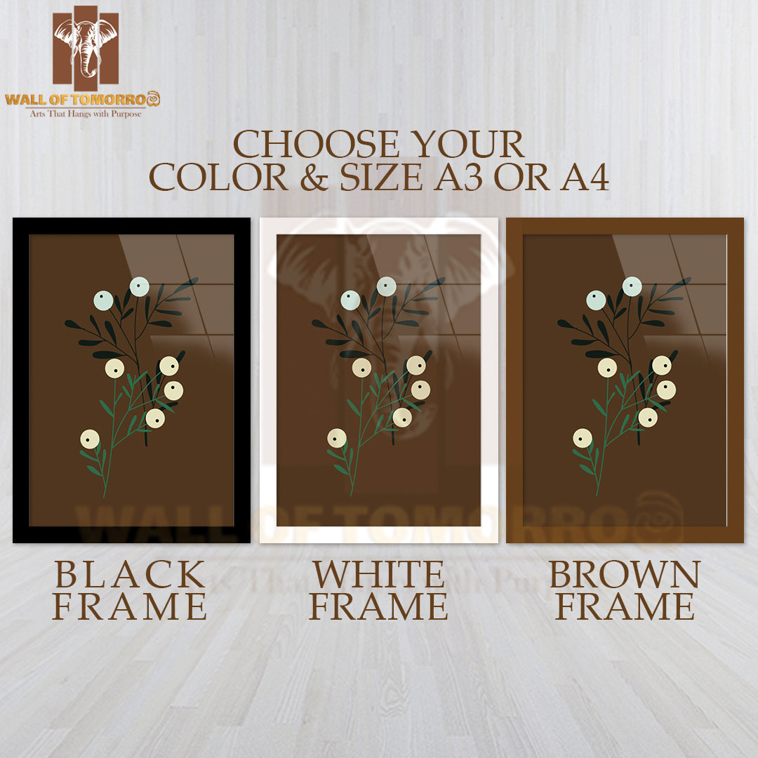 Green Plant with White Flowers Set High Quality Glass Frame Wall Décors in Sri Lanka