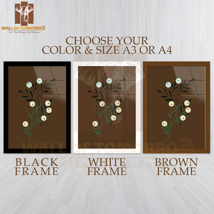 Green Plant with White Flowers Set High Quality Glass Frame Wall Décors in Sri Lanka