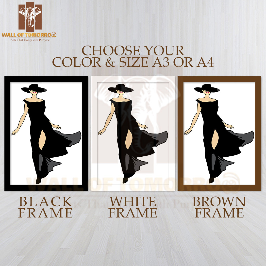 Trendy Woman in Black Dress High Quality Glass Frame Wall Décor
