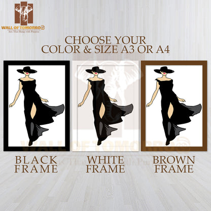 Trendy Woman in Black Dress High Quality Glass Frame Wall Décor