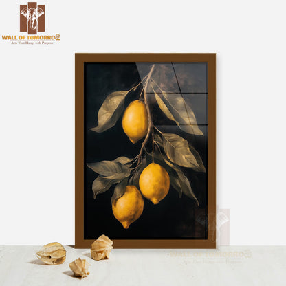 Golden Lemons On Velvet Night High Quality Glass Frame Wall Décor