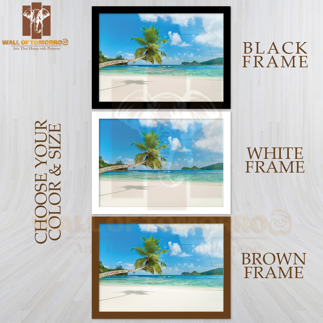 Tropical Beach Baie Lazare with Palm Tree at Island Mahe, Seychelles High Quality Unframed Poster Print & Waterproof Poster Print Wall Décor