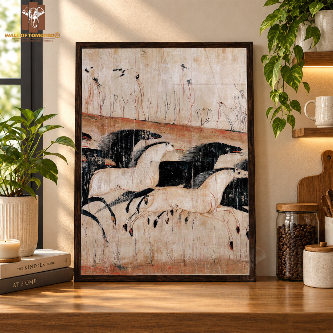 White & Black Horse Painting Animals High Quality Glass Frame Wall Décor in Sri Lanka